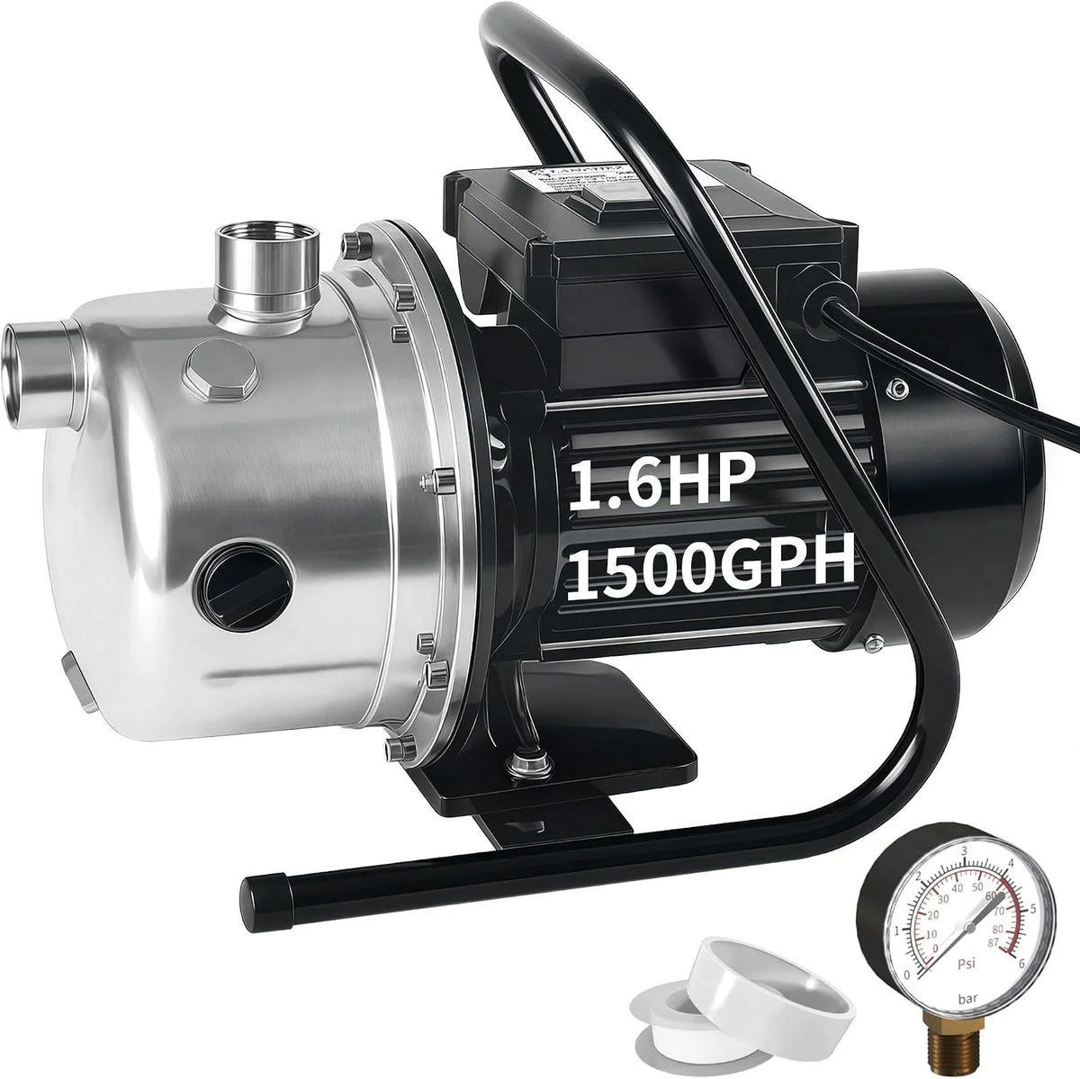 LANCHEZ Shallow Well Pump 1/2-1.6 HP 960-2100 GPH, Stainless Steel 115V Water Transfer Garden Irrigation Booster Jet Pump for Home Garden Lawn Farm